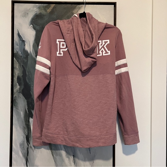 Pink Victoria secret long sleeve stripe kangaroo pocket back logo hoodie S - Picture 4 of 7